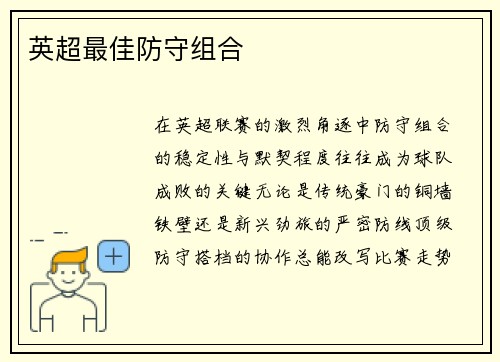 英超最佳防守组合